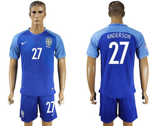Brazil #27 Anderson Blue Soccer Country Jersey